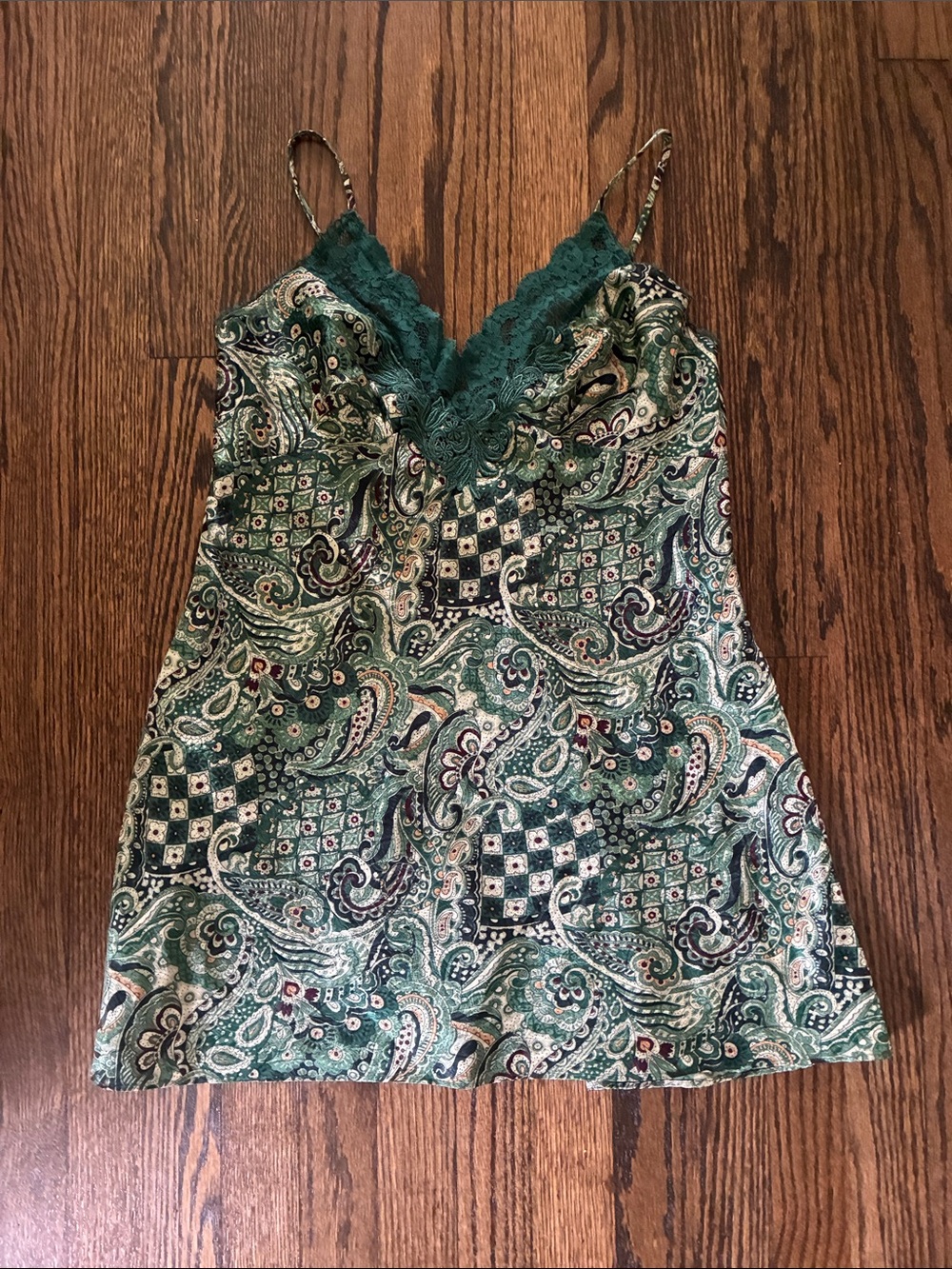 Victoria's Secret Dark Green Paisley Lace Slip Dress